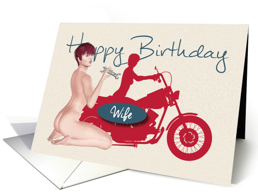 Naughty Pin Up with Motorcycle Birthday for Wife card (1253466)