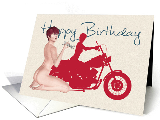 Naughty Pin Up with Motorcycle Birthday card (1254162)