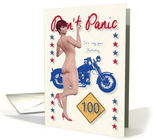Don't Panic Pin Up with Motorcycle for 100th Birthday card (1259610)