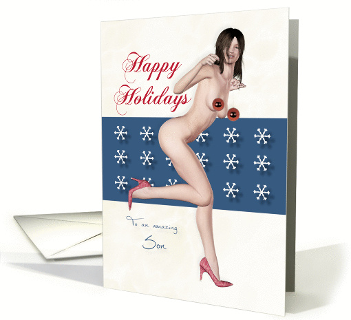 Happy Holidays Pin Up with Christmas balls for Son card (1266384)