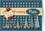Christmas Greetings with Trees and presents to Niece card