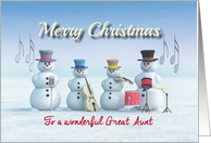 Christmas Music playing Snowmen for Great Aunt card