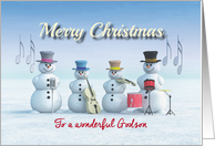 Christmas Music playing Snowmen for Godson card