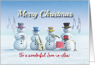 Christmas Music playing Snowmen for Son-in-Law card
