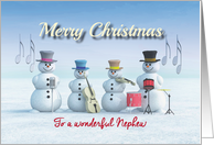 Christmas Music playing Snowmen for Nephew card