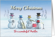 Christmas Music playing Snowmen for Mother card