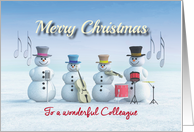 Christmas Music playing Snowmen for Colleague card