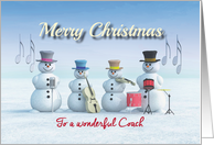 Christmas Music playing Snowmen for Coach card