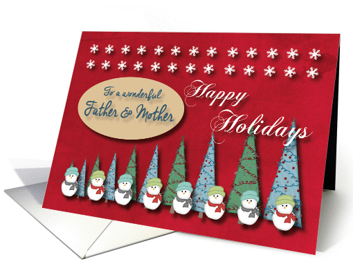 Snowmen Christmas trees and Snowflakes for Father & Mother card