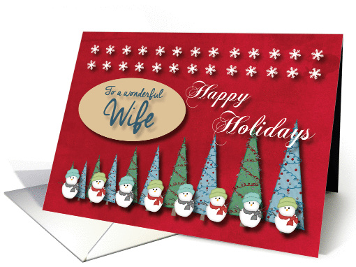 Snowmen Christmas trees and Snowflakes for Wife card (1293372)