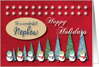 Snowmen Christmas trees and Snowflakes for Nephew card