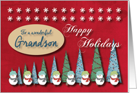 Snowmen Christmas trees and Snowflakes for Grandson card