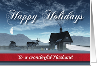 For Husband Christmas Scene with Reindeer Sledge and Cottage card