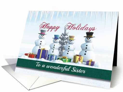 Happy Holidays Presents Snowmen and Tree for Sister card (1295194)