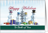 Happy Holidays Presents Snowmen and Tree for Both of You card