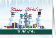 Happy Holidays Presents Snowmen and Tree for All of You card