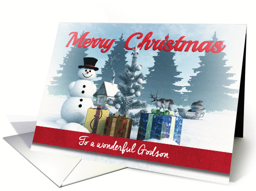 Christmas Snowman with Presents and Tree for Godson card (1296422)