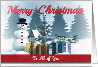 Christmas Snowman with Presents and Tree for All of You card