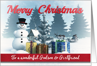 Christmas Snowman with Presents and Tree for Godson & Girlfriend card