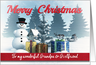 Christmas Snowman with Presents and Tree for Grandpa & Girlfriend card