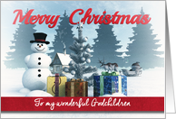 Christmas Snowman with Presents and Tree for Godchildren card
