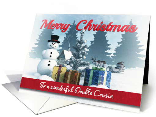 Christmas Snowman with Presents and Tree for Double Cousin card
