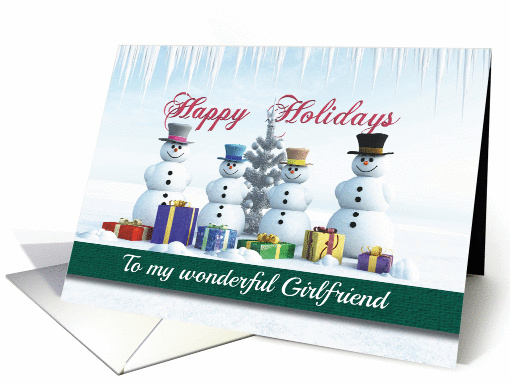 Happy Holidays Presents Snowmen and Tree for Girlfriend card (1299554)