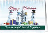 Happy Holidays Presents Snowmen and Tree for Aunt & Boyfriend card