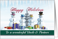 Happy Holidays Presents Snowmen and Tree for Uncle & Partner card