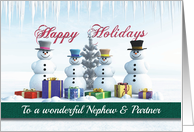 Happy Holidays Presents Snowmen and Tree for Nephew & Partner card