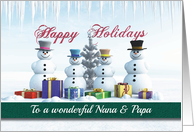 Happy Holidays Presents Snowmen and Tree for Nana & Papa card