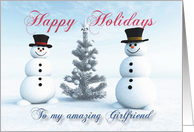 Snowmen and Christmas Tree for Girlfriend card