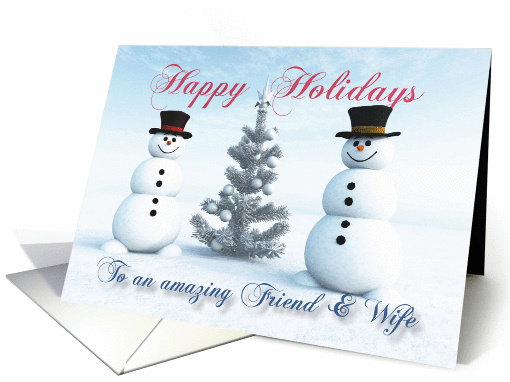 Snowmen and Christmas Tree for Friend & Wife card (1303186)
