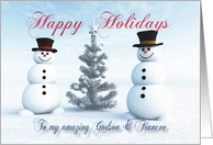 Snowmen Christmas trees and Snowflakes for Godson & Fiancee card