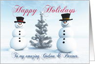 Snowmen Christmas trees and Snowflakes for Godson & Partner card