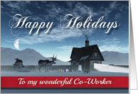 For Co-Worker Christmas Scene with Reindeer Sledge and Cottage card