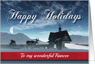 For Fiancee Christmas Scene with Reindeer Sledge and Cottage card