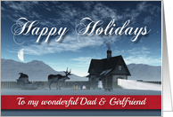 For Dad & Girlfriend Christmas Scene with Reindeer Sledge and Cottage card