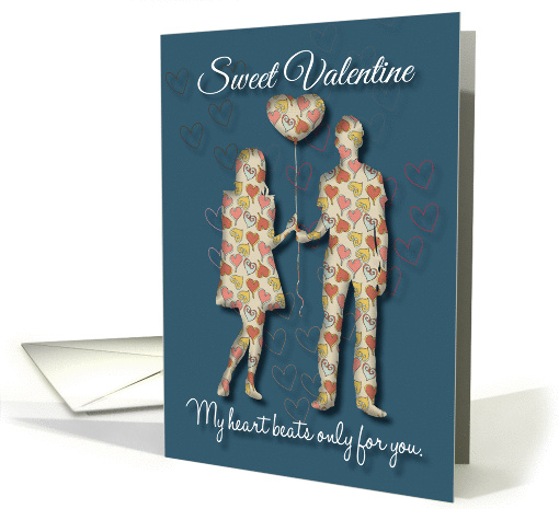 Girl and boy Balloon Valentine My heart beats only for you card