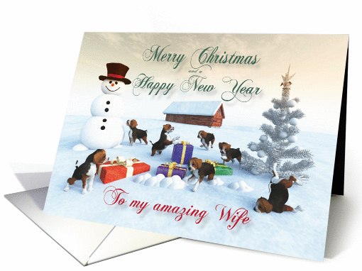 Beagle Puppies Christmas New Year Snowscene for Wife card (1311744)