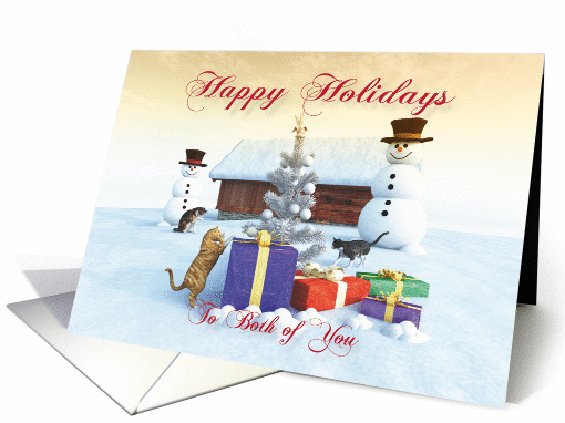 Cats Gifts Christmas tree and Snowman scene for Both of You card