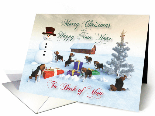 Beagle Puppies Christmas New Year Snowscene for Both of You card