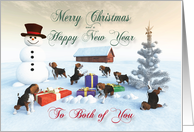 Beagle Puppies Christmas New Year Snowscene for Both of You card