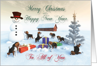 Beagle Puppies Christmas New Year Snowscene for All of You card