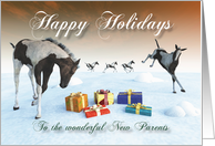 Painted Foal Horse Holidays Snowscene for New Parents card