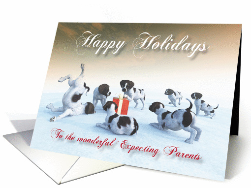 German Pointer Puppies Holidays Snowscene for Expecting Parents card