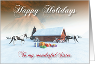 Painted Horse and Motorcycles Holidays Snowscene for Sister card