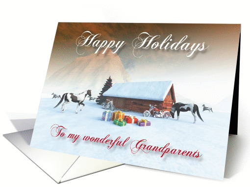 Painted Horse and Motorcycles Holidays Snowscene for Grandparents card