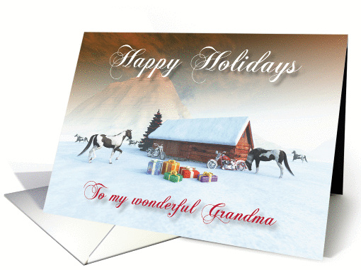 Painted Horse and Motorcycles Holidays Snowscene for Grandma card