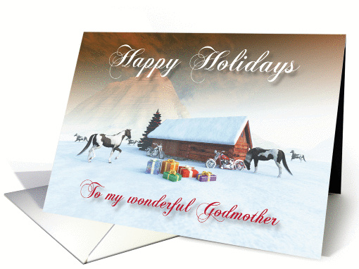 Painted Horse and Motorcycles Holidays Snowscene for Godmother card